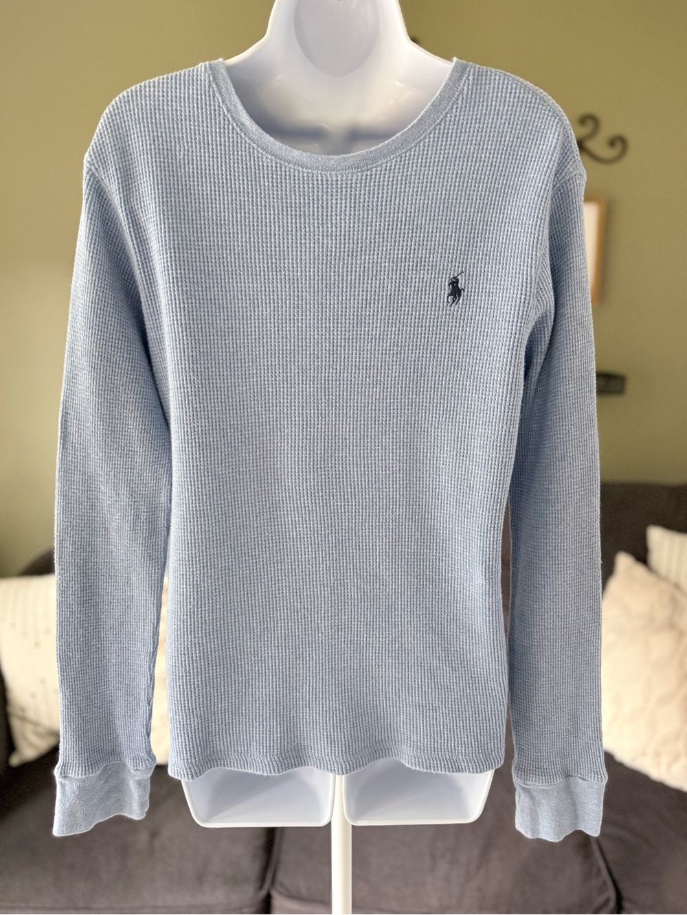 Ralph Lauren Pale Blue Waffle-Knit Crew Sweater